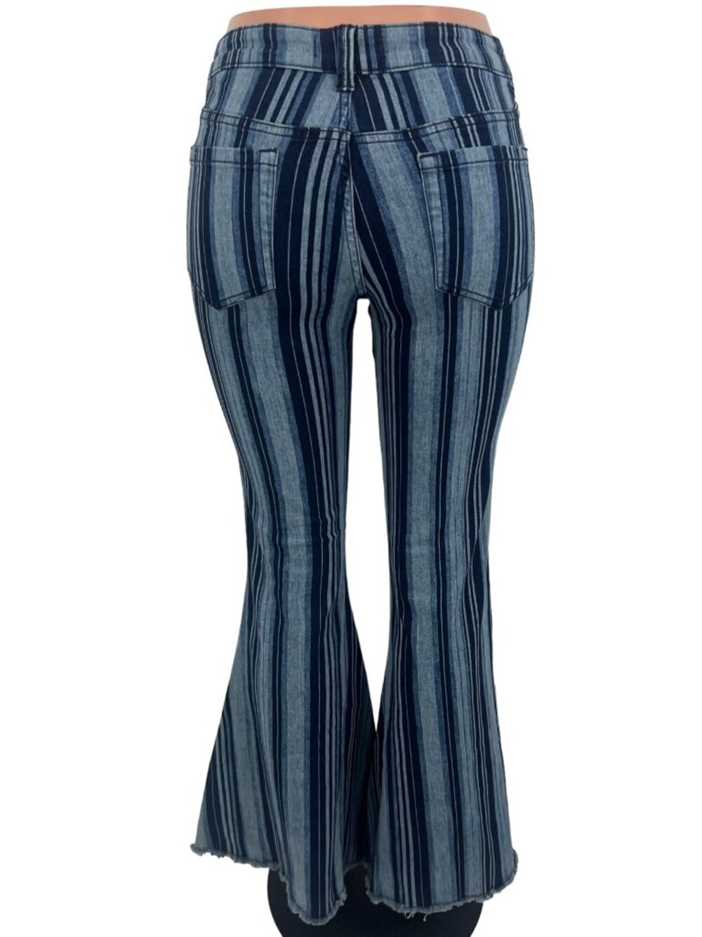RARE NWT Free People Blue Stripe Super Flare Bell Bottom Jeans | Costal Cowgirl - Picture 9 of 16